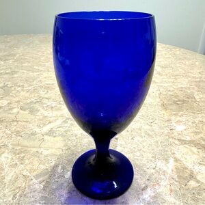 Handblown Cobalt Blue Water Wine Cocktail Mocktail Stemmed Glass Goblet, 7"×3"